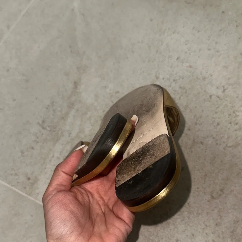 Dolce & Gabbana Metallic Gold Slide Sandals - Picture 11 of 13